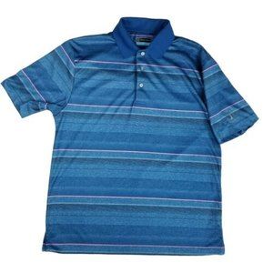 4/$25 PGA Tour Polo Golf Shirt Mens L Short Sleeve Blue Striped Polyester Blend
